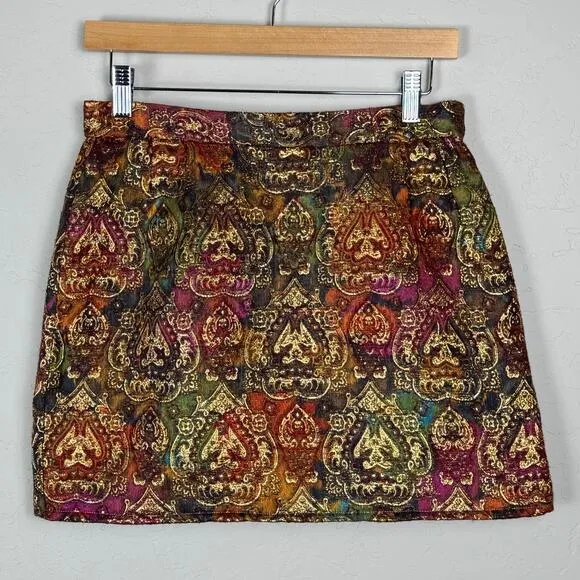 VTG Mary McFadden Collection Sz 10 Wool Blend Mini Skirt Metallic Artsy Lined