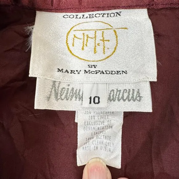 VTG Mary McFadden Collection Sz 10 Wool Blend Mini Skirt Metallic Artsy Lined