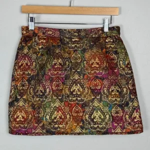 VTG Mary McFadden Collection Sz 10 Wool Blend Mini Skirt Metallic Artsy Lined