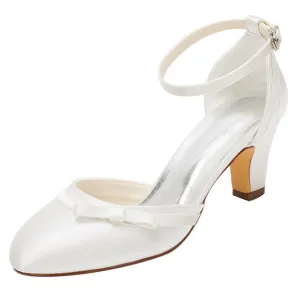 Wedding Shoes,Women's Satin Stiletto Heel Closed Toe Pumps With Buckle,L-585