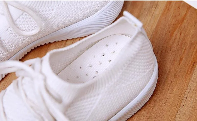White Sneakers Vulcanize Shoes Summer Ladies Trainer Knitted Shoes Spring Flats