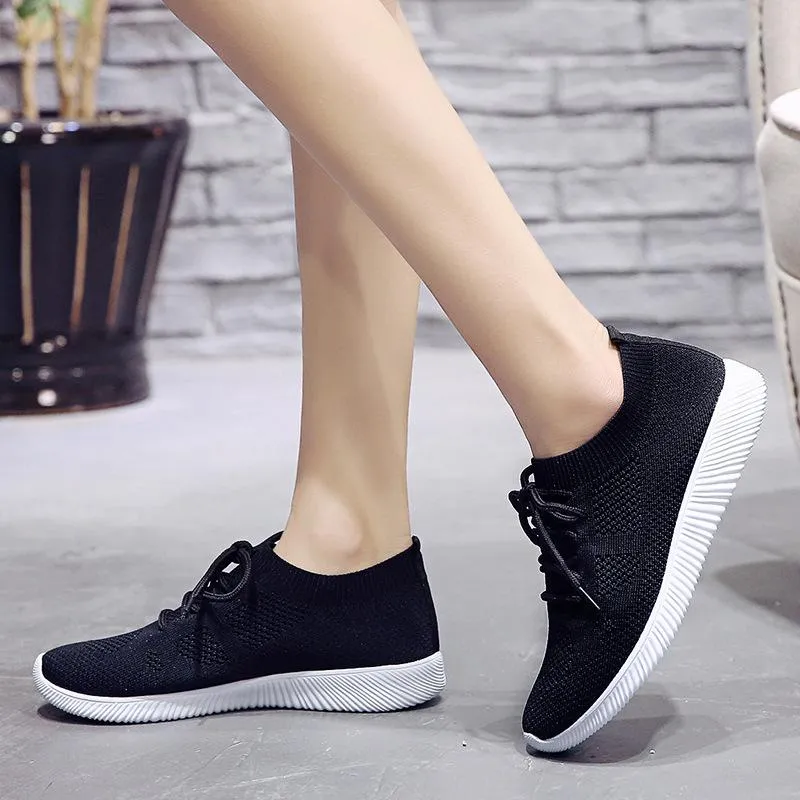 White Sneakers Vulcanize Shoes Summer Ladies Trainer Knitted Shoes Spring Flats