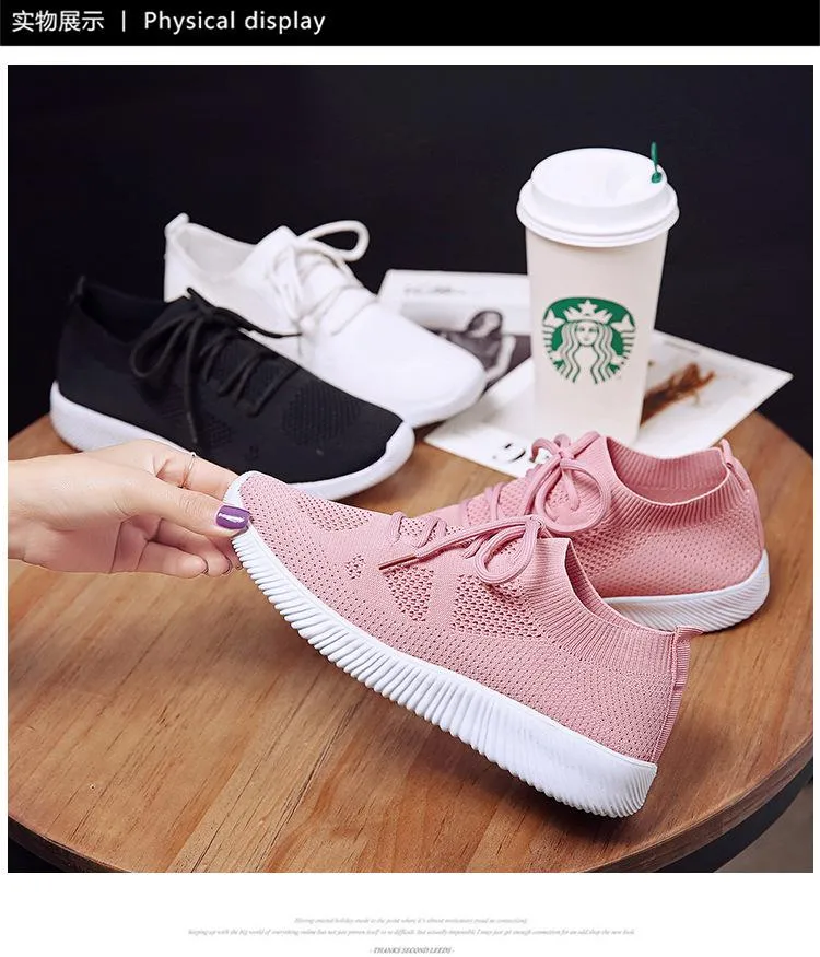 White Sneakers Vulcanize Shoes Summer Ladies Trainer Knitted Shoes Spring Flats