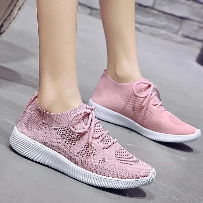 White Sneakers Vulcanize Shoes Summer Ladies Trainer Knitted Shoes Spring Flats