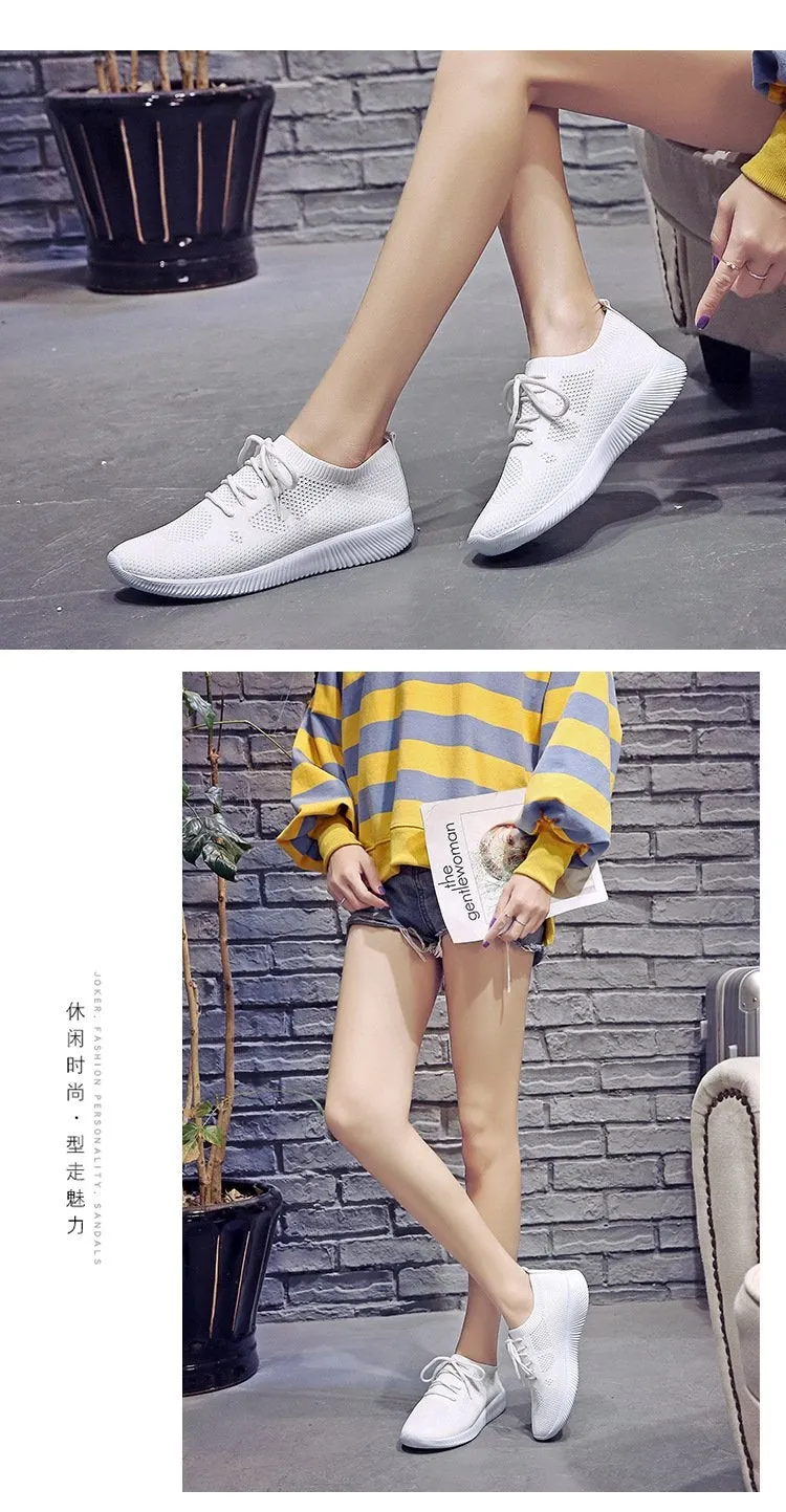 White Sneakers Vulcanize Shoes Summer Ladies Trainer Knitted Shoes Spring Flats