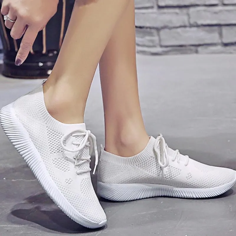 White Sneakers Vulcanize Shoes Summer Ladies Trainer Knitted Shoes Spring Flats