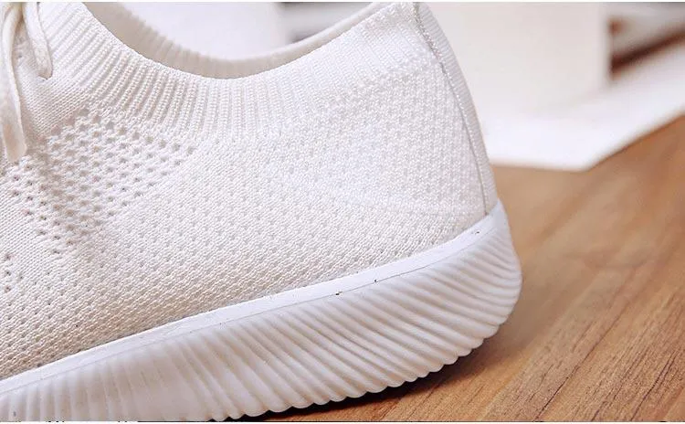 White Sneakers Vulcanize Shoes Summer Ladies Trainer Knitted Shoes Spring Flats