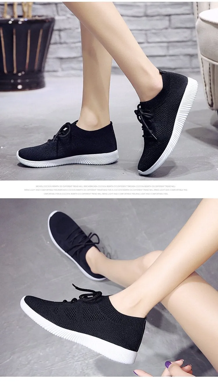White Sneakers Vulcanize Shoes Summer Ladies Trainer Knitted Shoes Spring Flats