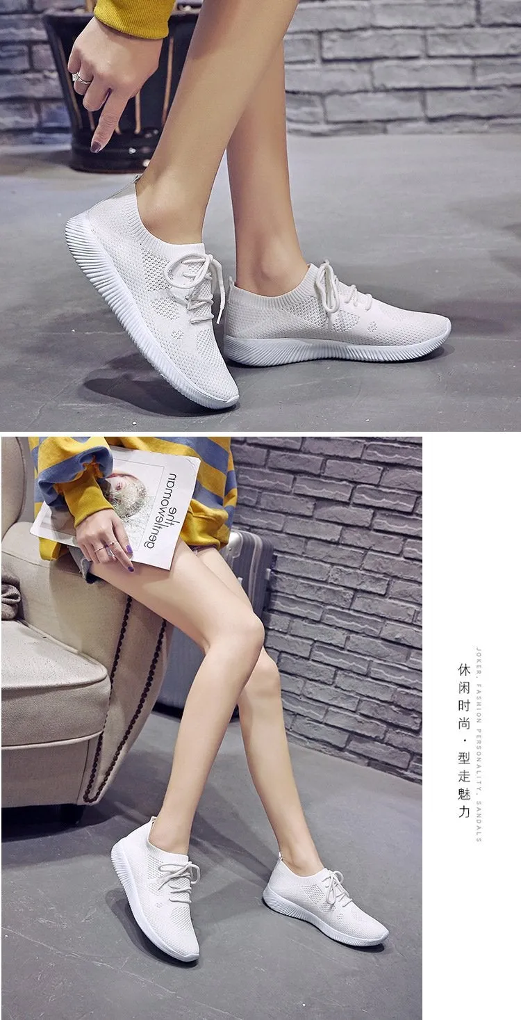 White Sneakers Vulcanize Shoes Summer Ladies Trainer Knitted Shoes Spring Flats