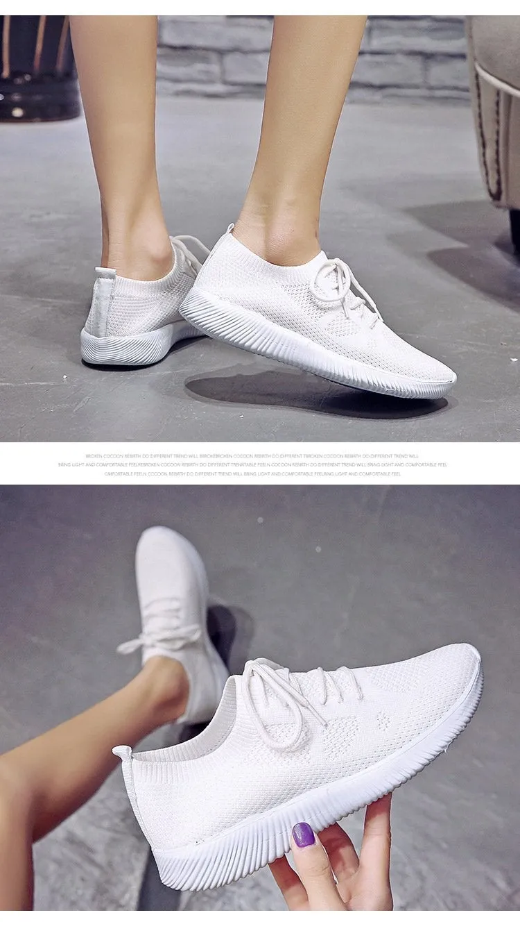 White Sneakers Vulcanize Shoes Summer Ladies Trainer Knitted Shoes Spring Flats