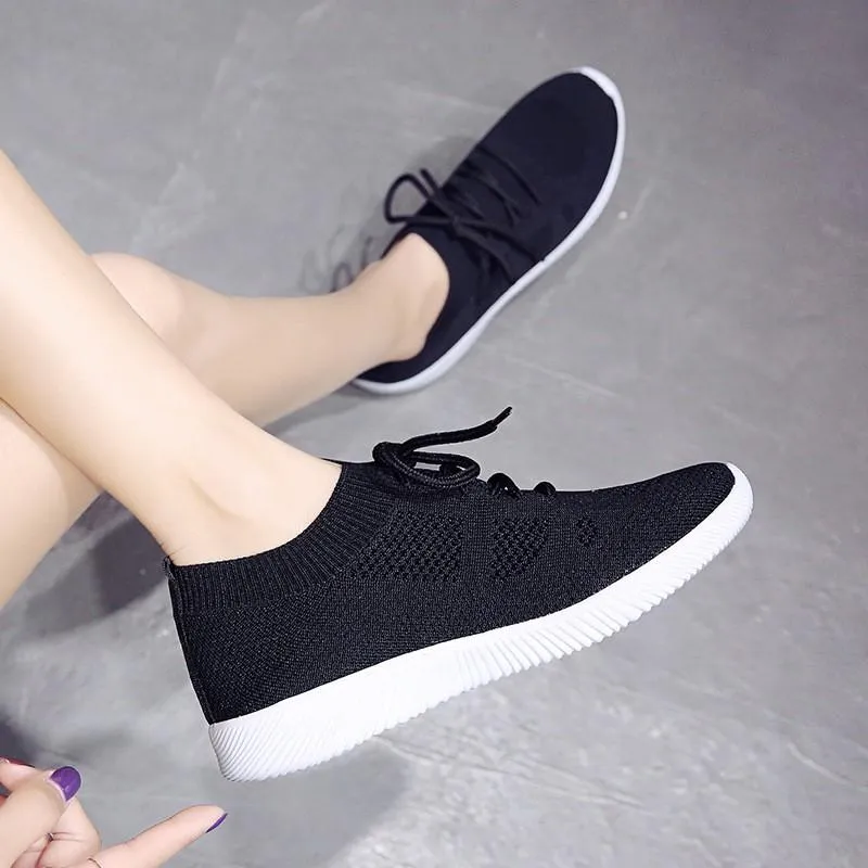 White Sneakers Vulcanize Shoes Summer Ladies Trainer Knitted Shoes Spring Flats