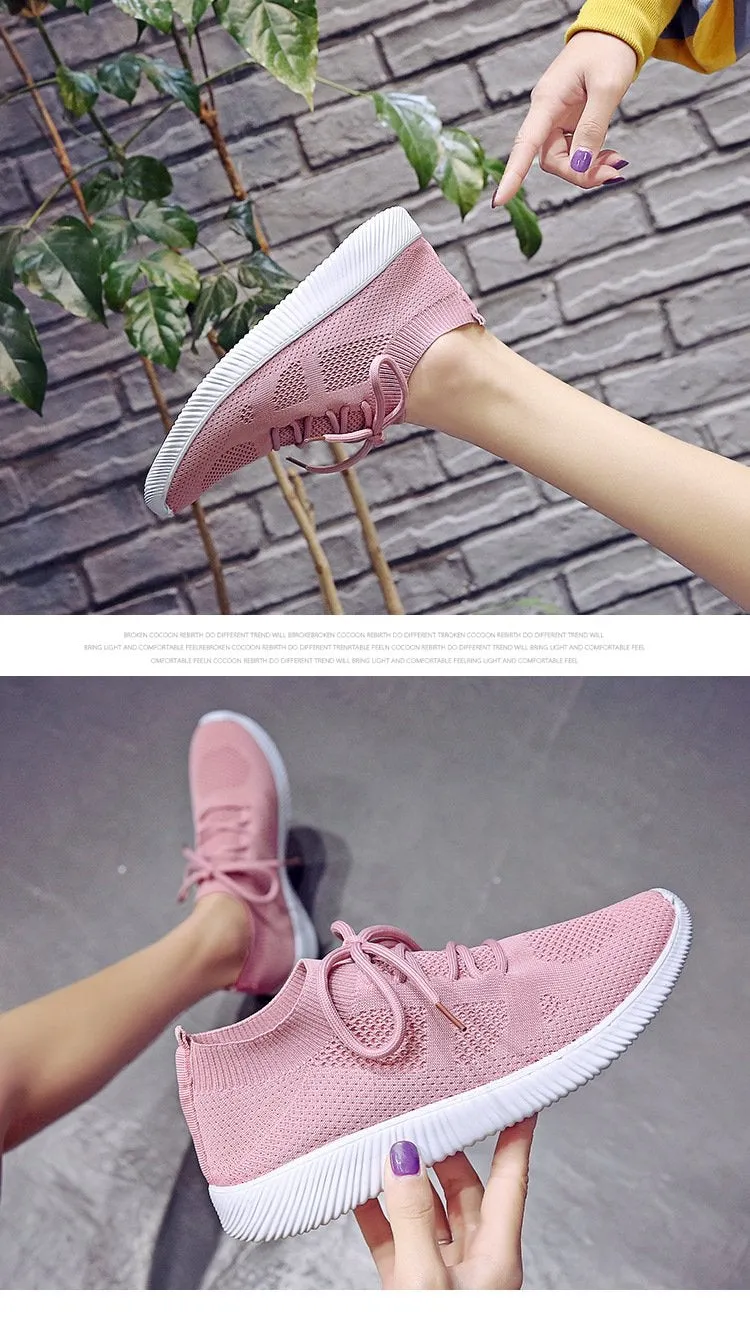 White Sneakers Vulcanize Shoes Summer Ladies Trainer Knitted Shoes Spring Flats