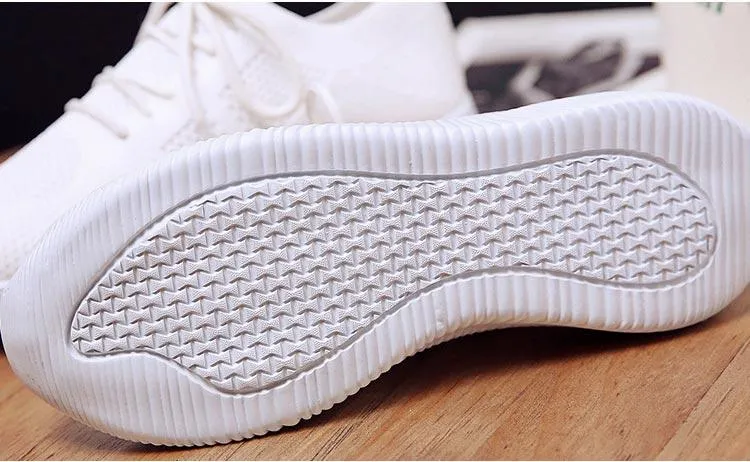 White Sneakers Vulcanize Shoes Summer Ladies Trainer Knitted Shoes Spring Flats