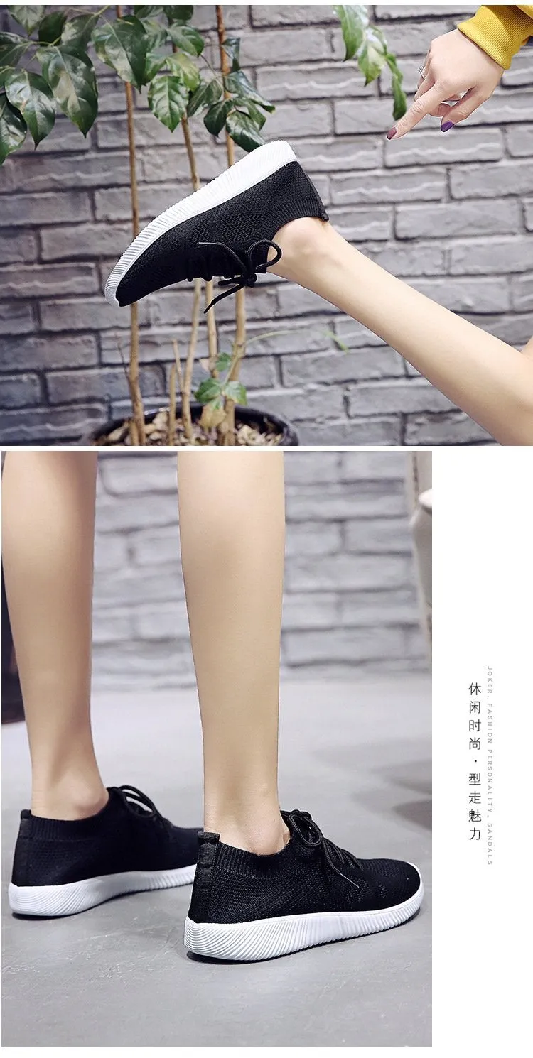 White Sneakers Vulcanize Shoes Summer Ladies Trainer Knitted Shoes Spring Flats