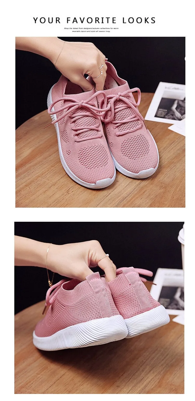 White Sneakers Vulcanize Shoes Summer Ladies Trainer Knitted Shoes Spring Flats