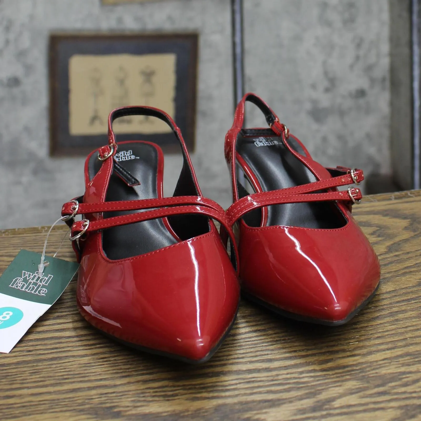 Wild Fable Womens Sasha Wide Width Buckle Slingback Kitten Heels 91307133 Red 8W