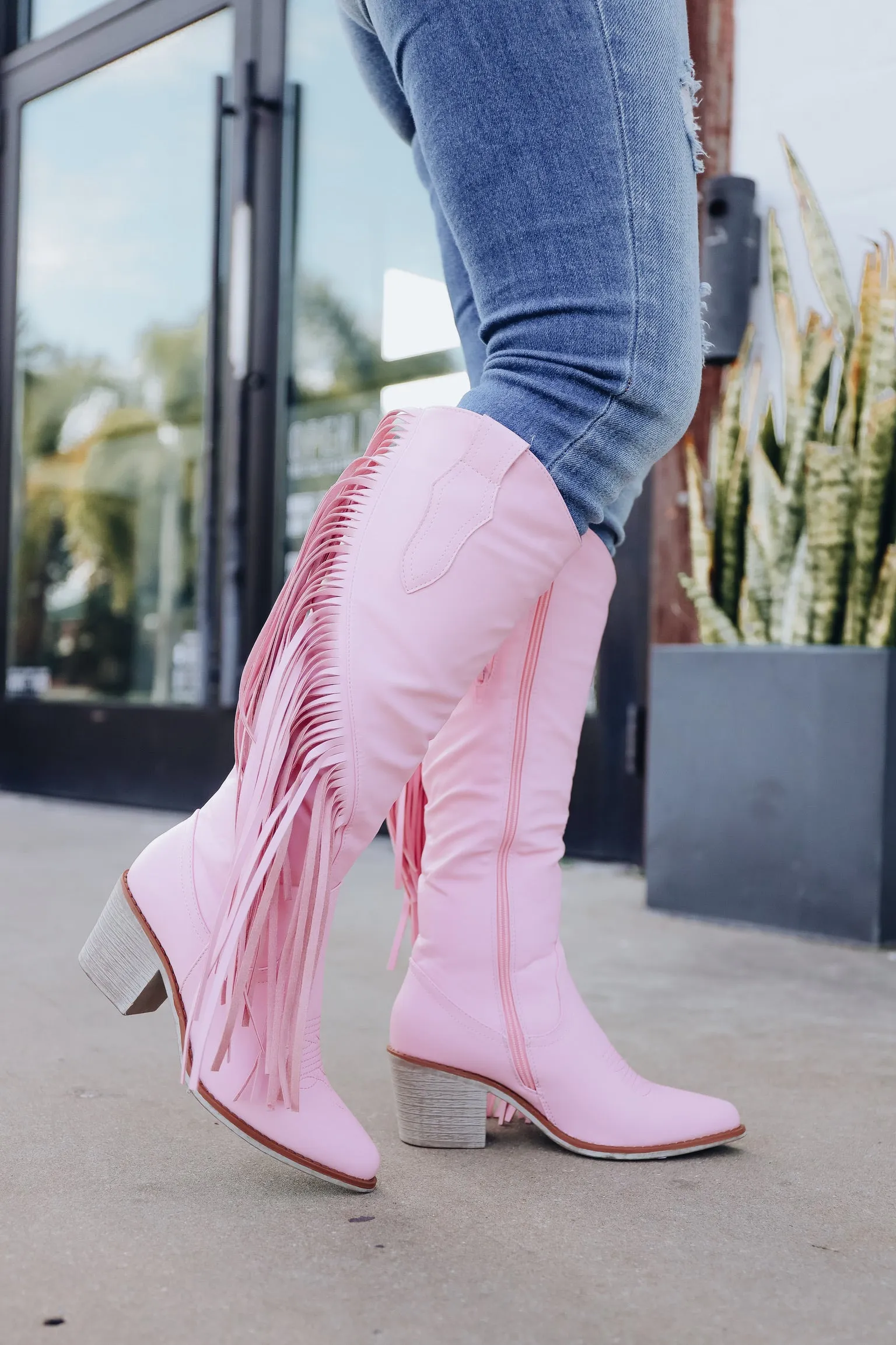 Wilder Fringe Knee High Boot - Pink