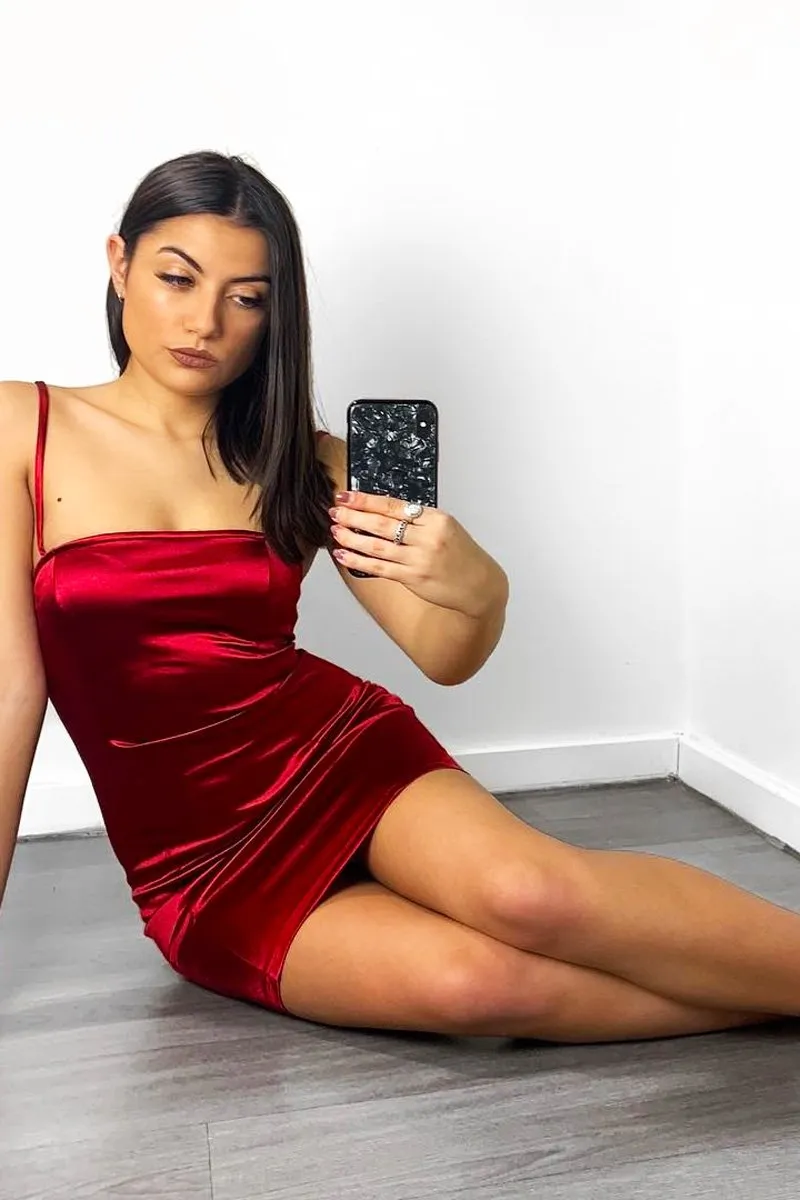 Wine Satin Bodycon Cut Out Back Dress - Shannie