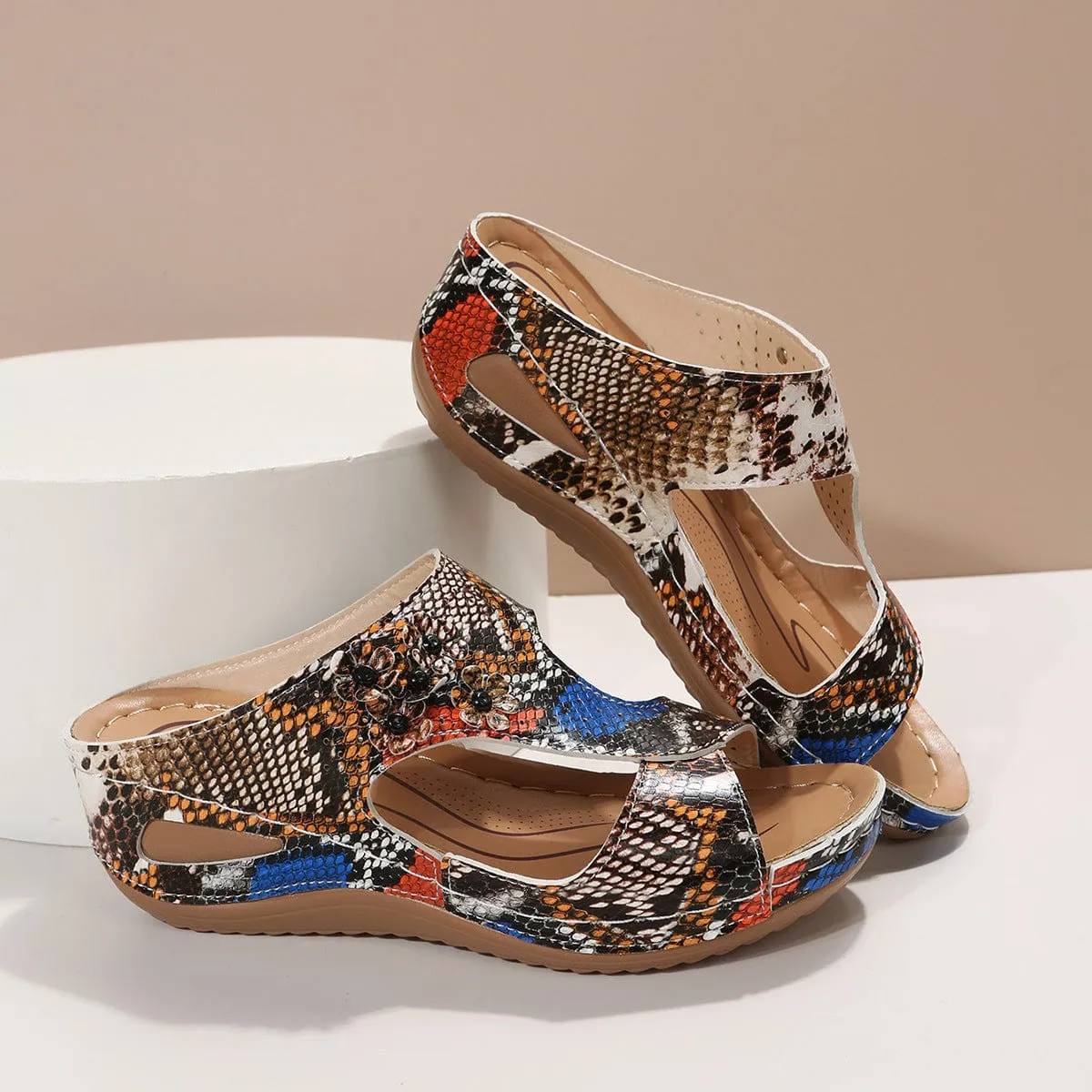 Women Retro Heels Wedge Sandals