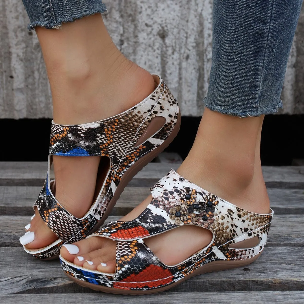 Women Retro Heels Wedge Sandals