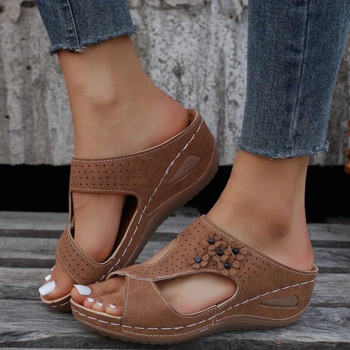Women Retro Heels Wedge Sandals