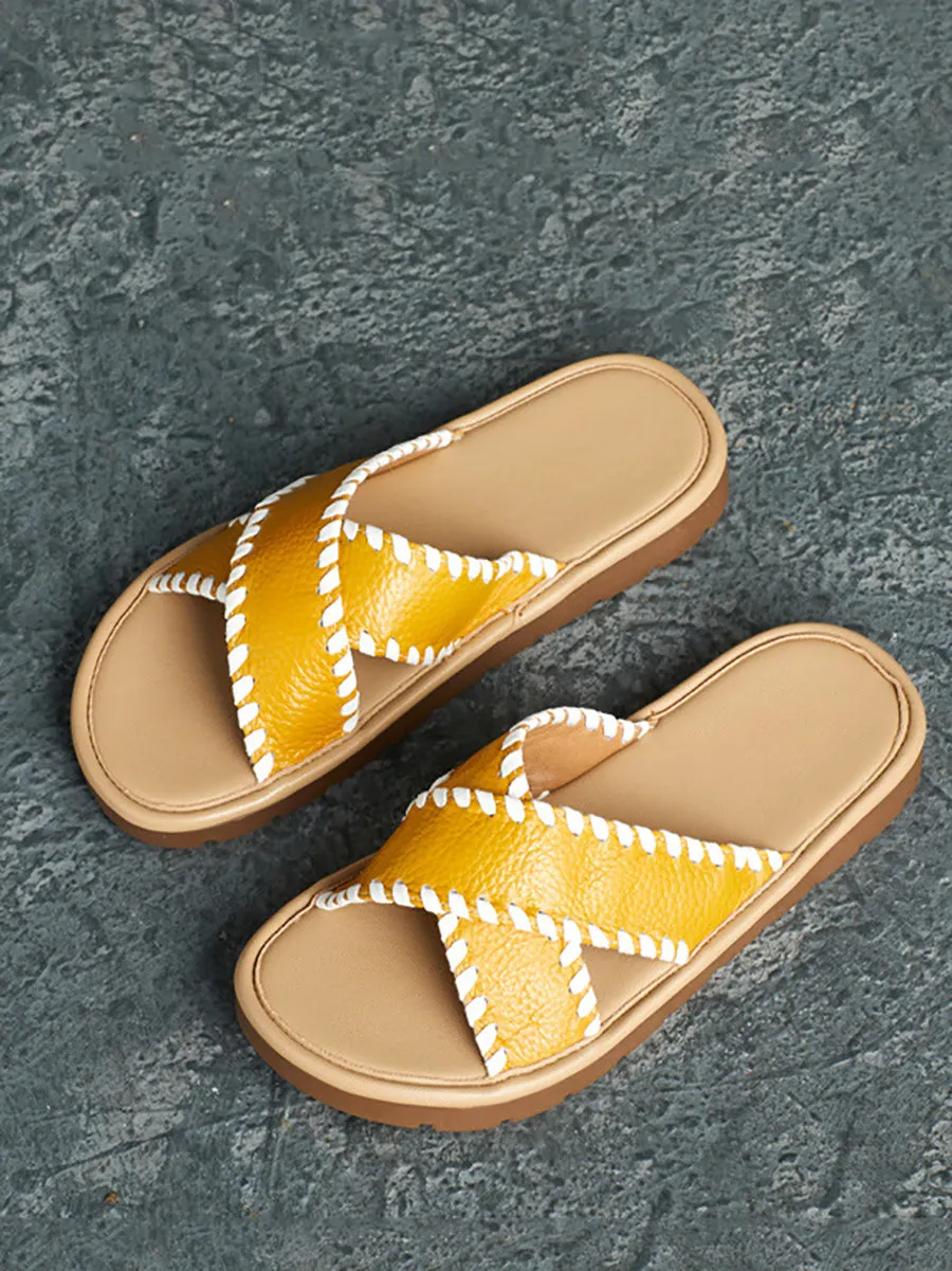 Women Summer Genuine Leather Slippers