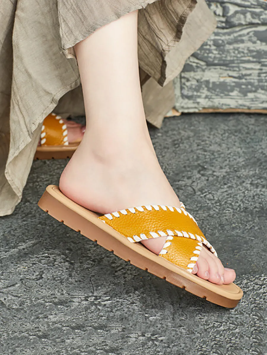 Women Summer Genuine Leather Slippers