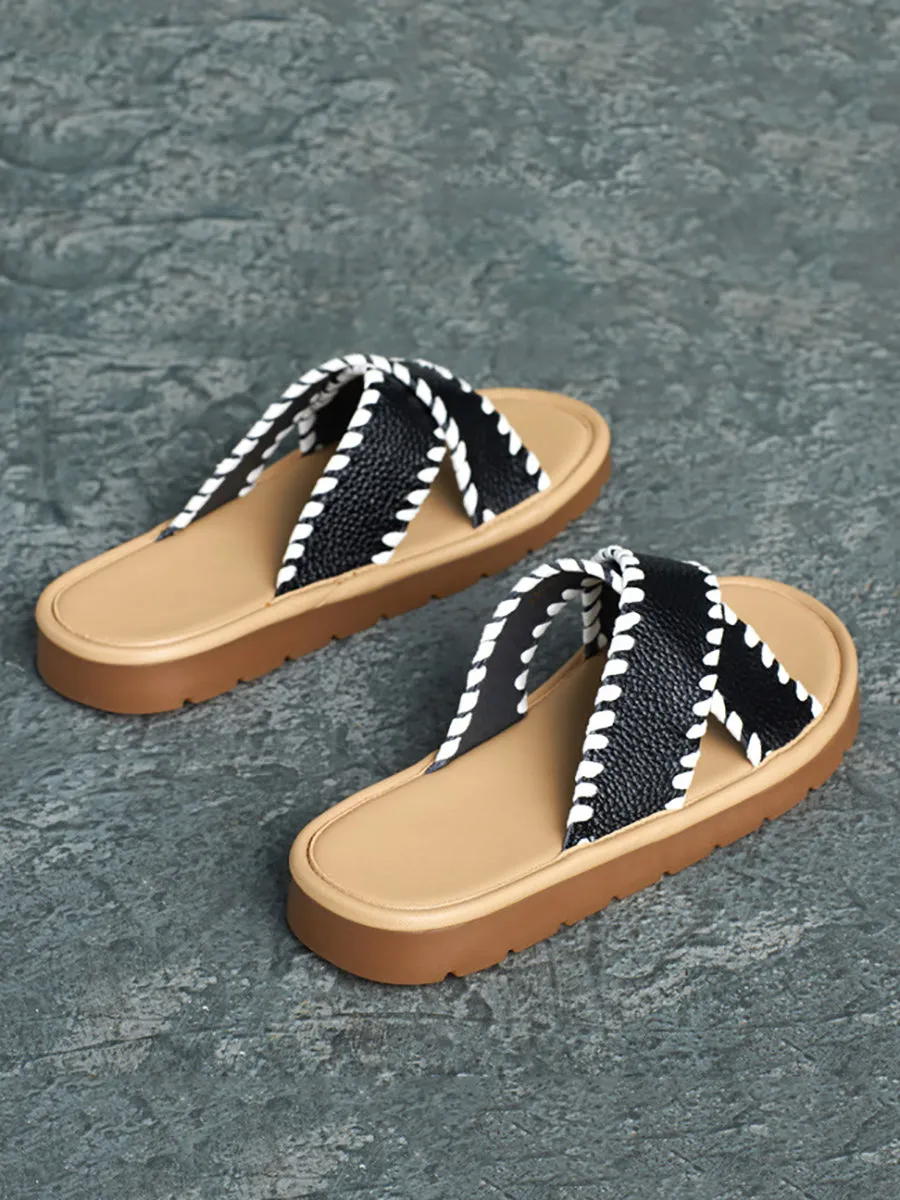 Women Summer Genuine Leather Slippers