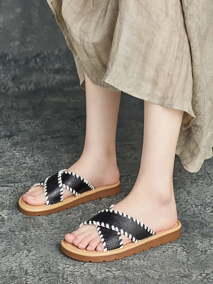 Women Summer Genuine Leather Slippers