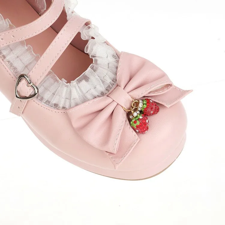 Women's Chunky Heel Pumps Mary Janes Shoes with Bowtie Lace