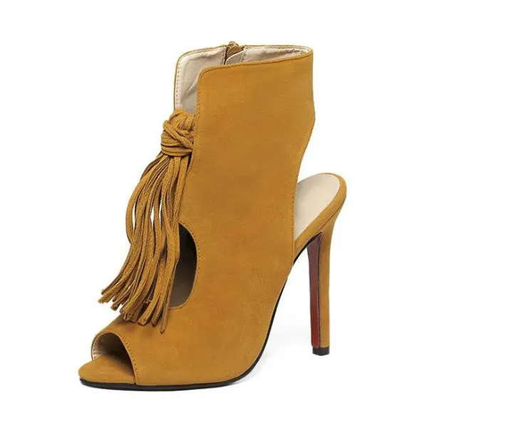 Womens Open Toe Tassel High Heels