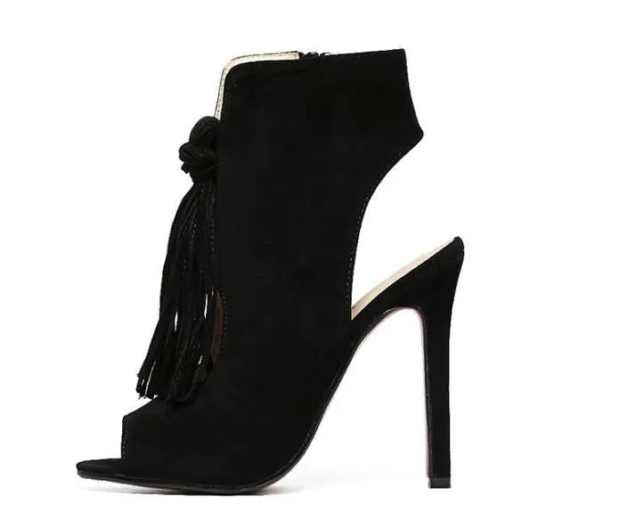 Womens Open Toe Tassel High Heels