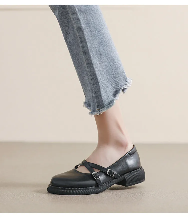Women's Retro Thick-soled Mary Jane College Style Soft-soled Flats Shoes