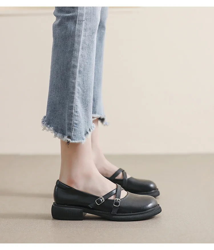 Women's Retro Thick-soled Mary Jane College Style Soft-soled Flats Shoes