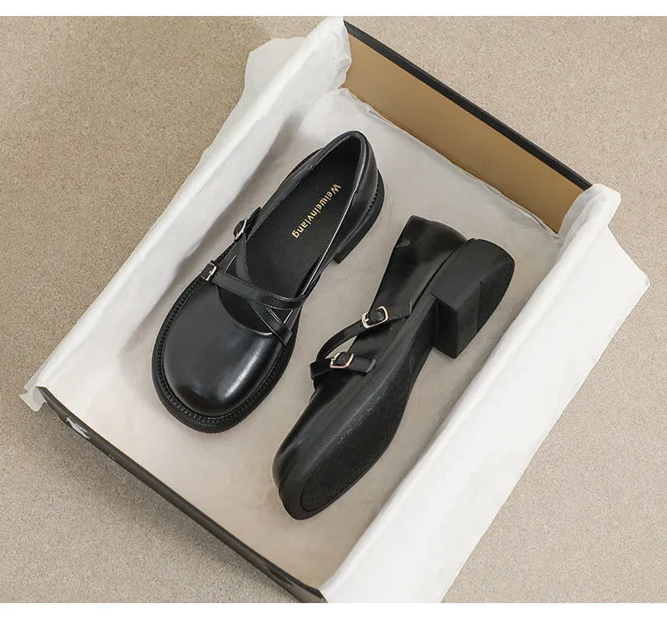 Women's Retro Thick-soled Mary Jane College Style Soft-soled Flats Shoes