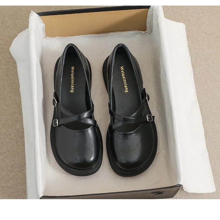 Women's Retro Thick-soled Mary Jane College Style Soft-soled Flats Shoes