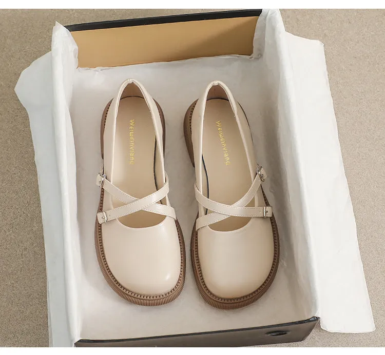 Women's Retro Thick-soled Mary Jane College Style Soft-soled Flats Shoes