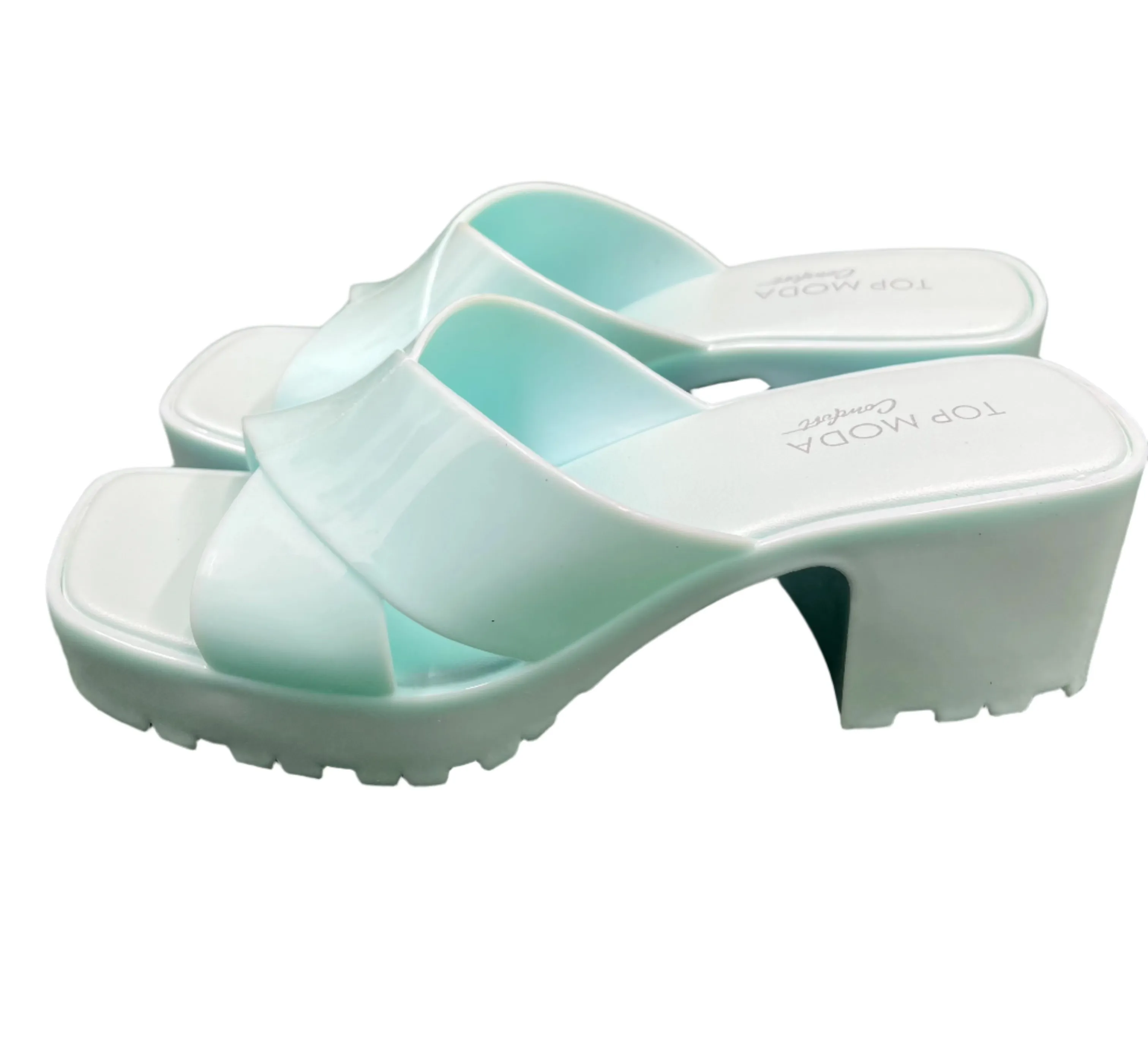 WOMENS SLIDE IN CHUNKY HEEL JELLY SANDALS