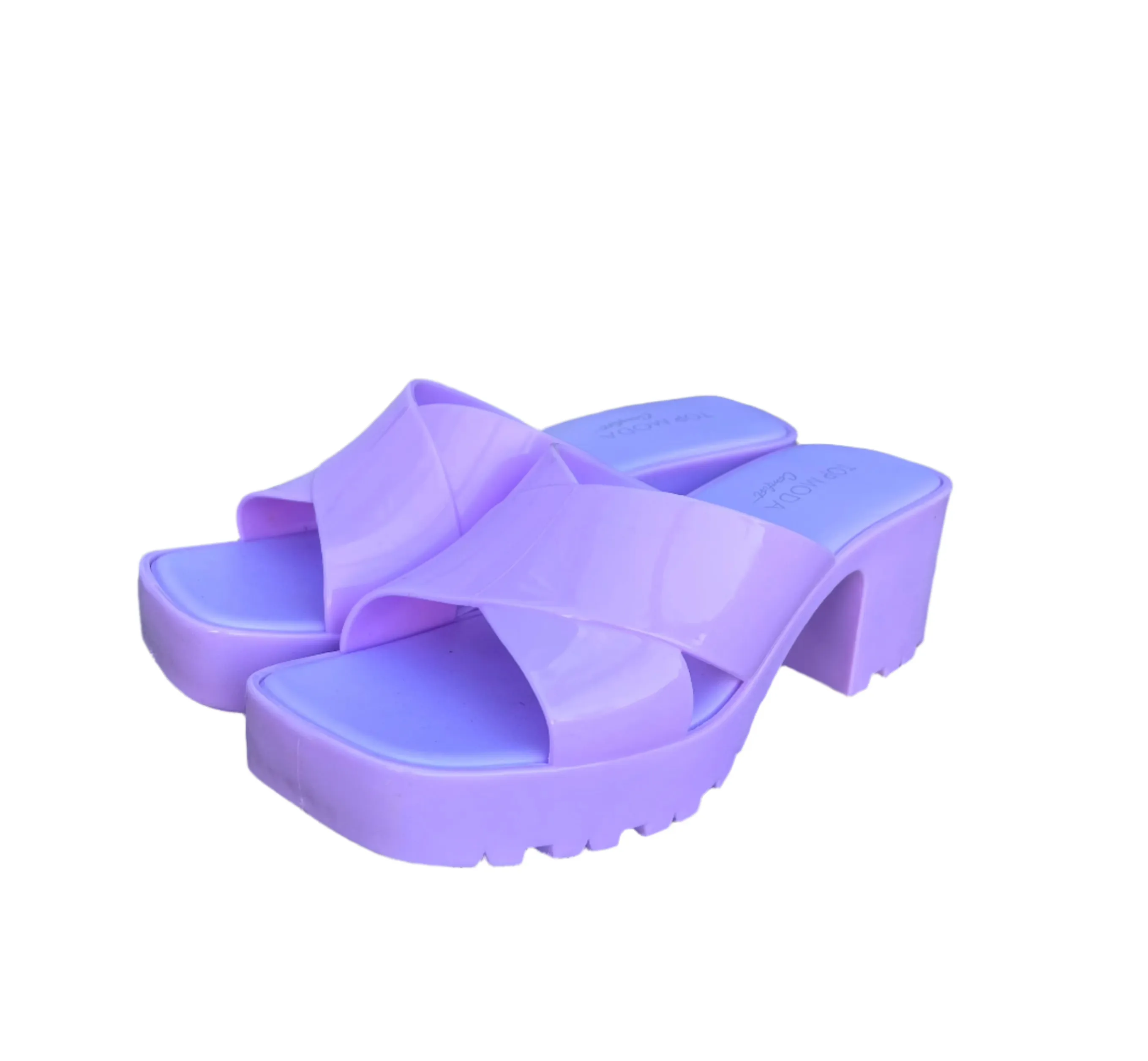 WOMENS SLIDE IN CHUNKY HEEL JELLY SANDALS