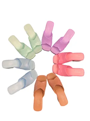 WOMENS SLIDE IN CHUNKY HEEL JELLY SANDALS