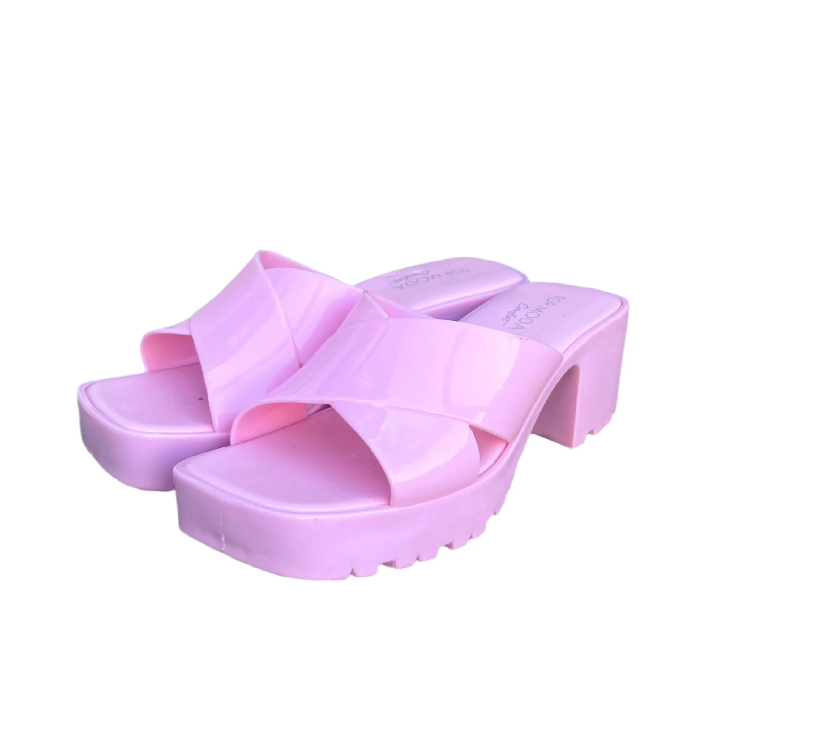 WOMENS SLIDE IN CHUNKY HEEL JELLY SANDALS