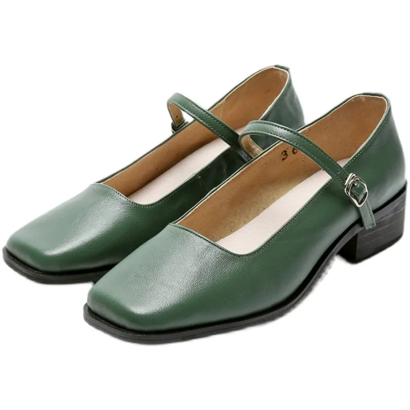 Women's Vintage Mary Jane Leather Square Toe Shoes