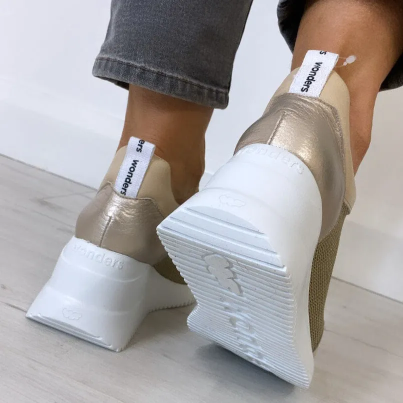 Wonders Nude Leather Wedge Sole Sneakers