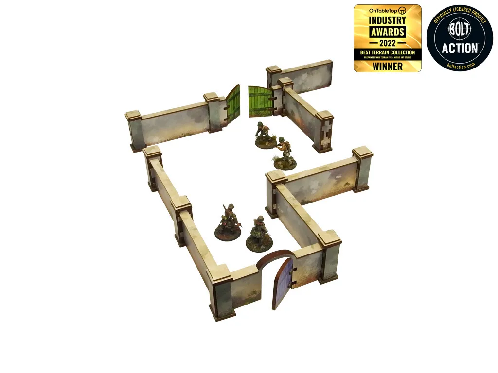 WW2 Normandy Wall with Gate (High) Pre-Painted - Micro Art Studio