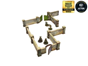 WW2 Normandy Wall with Gate (High) Pre-Painted - Micro Art Studio
