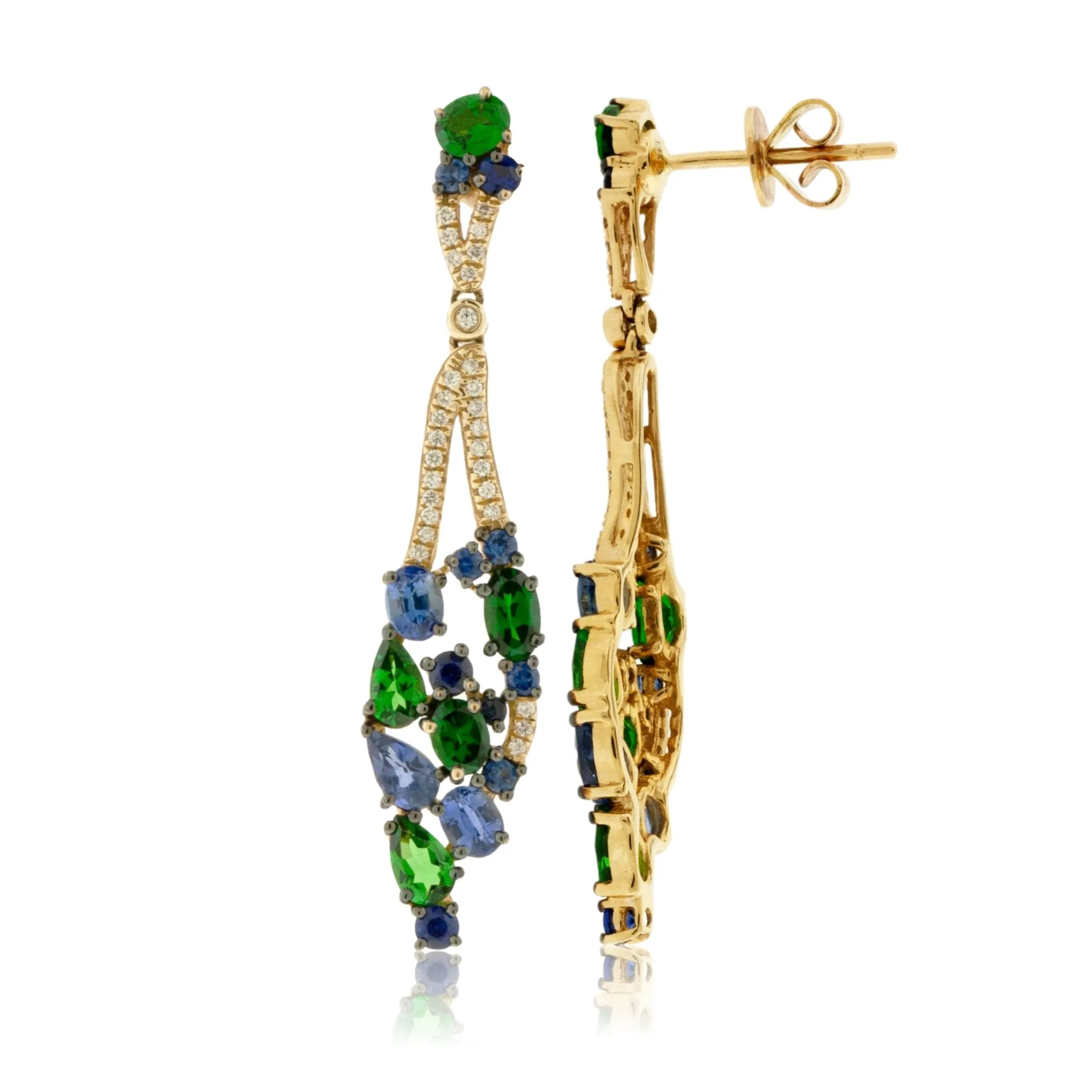 Yellow Gold Sapphire & Tsavorite Dangle Earrings