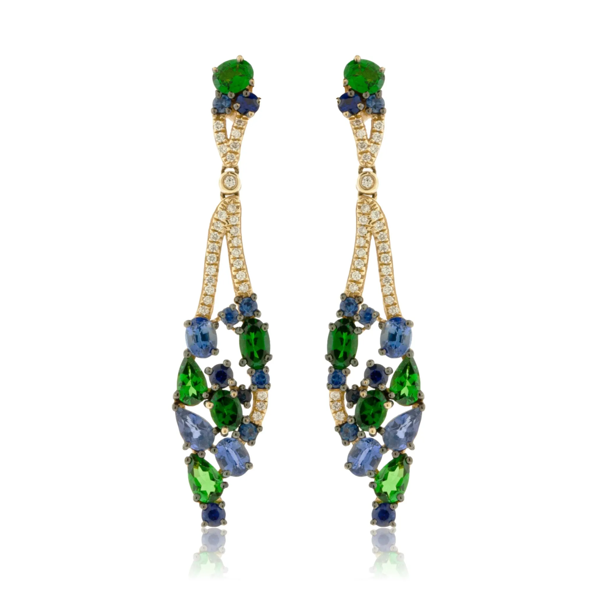 Yellow Gold Sapphire & Tsavorite Dangle Earrings