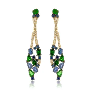 Yellow Gold Sapphire & Tsavorite Dangle Earrings