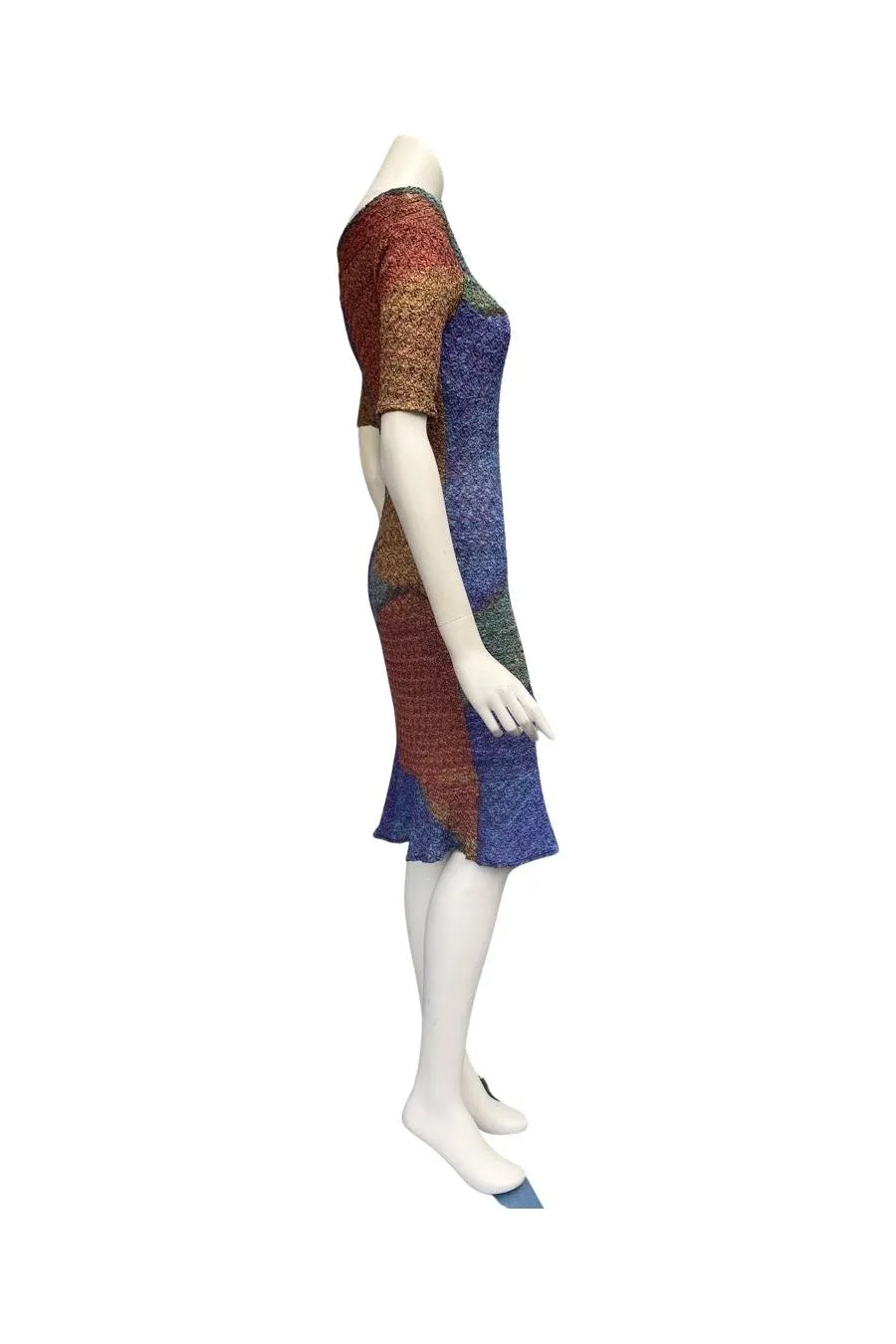 YULIA Off Shoulder Short Sleeve Fitted Puckered Print Dress