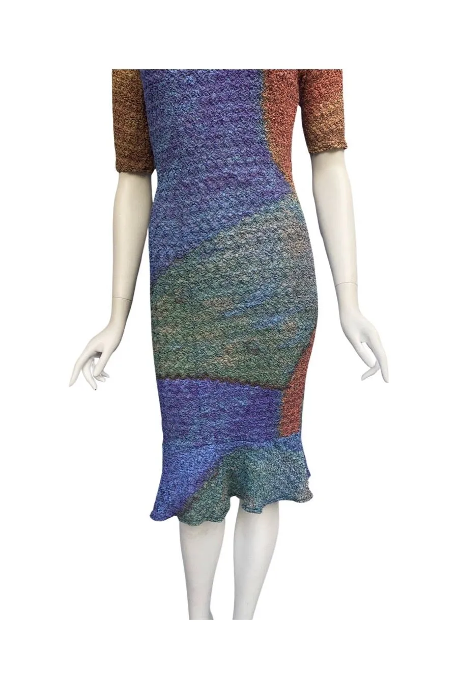 YULIA Off Shoulder Short Sleeve Fitted Puckered Print Dress